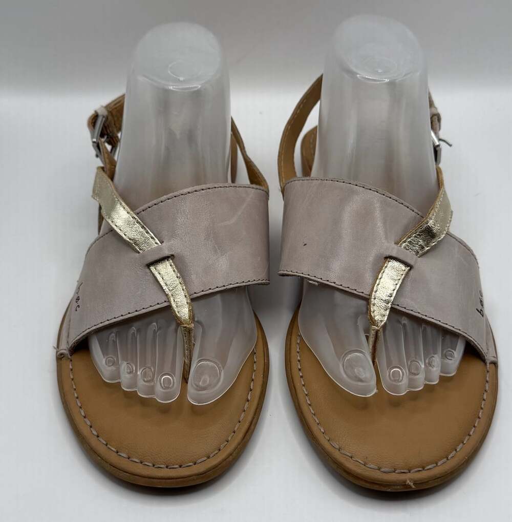 b.o.c. Sandals Size 10M Grey Gold Leather Slingback Flat